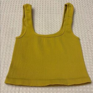 NEW! Free People HAPPINESS RUNS SQUARE NECK Ribbed Crop Top XS/S Gold Green